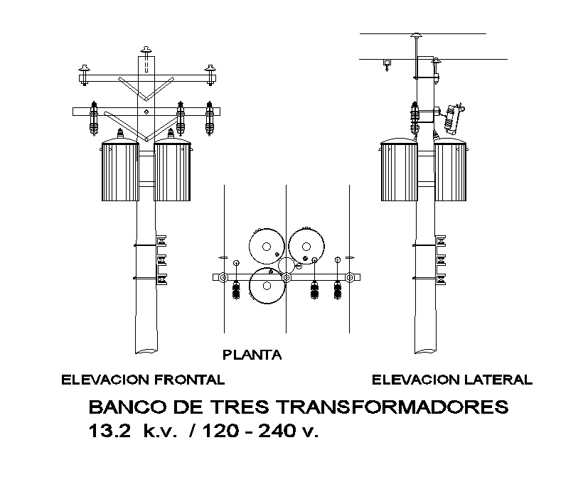 Elevation with transformer and column area with electrical detail specified in this file. download DWG file of CAD blocks drawing.