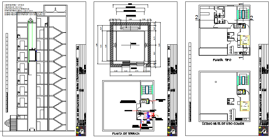 Elevator installation and staircase details of building dwg file