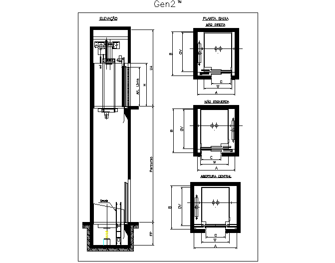 AutoCAD Elevator Section and Plan Layout for Building Projects