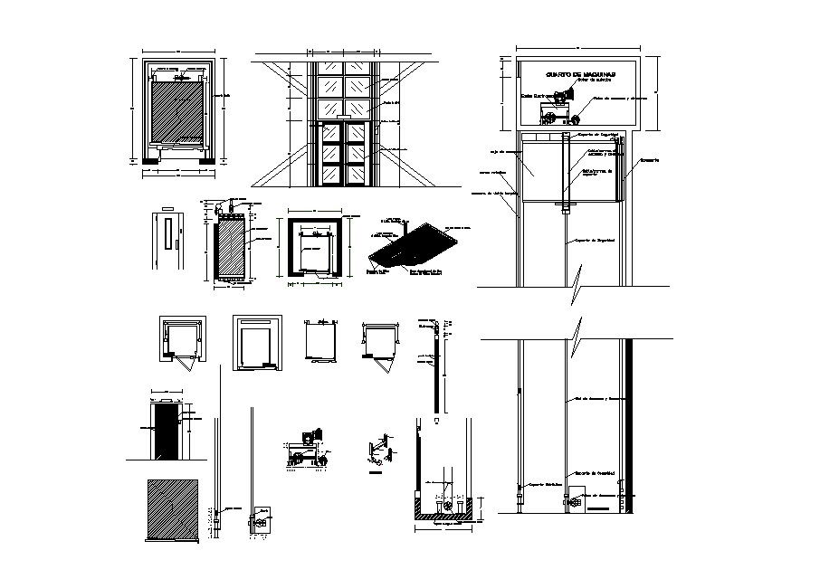 Elevator section, plan and installation auto-cad details dwg file