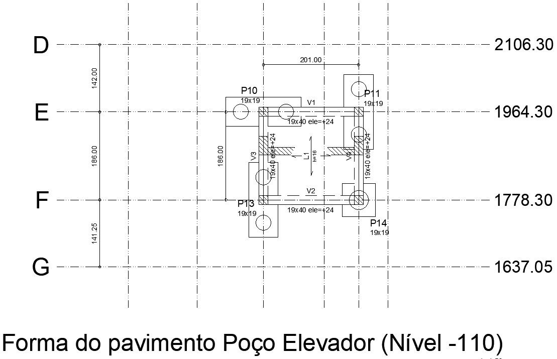 Elevator Pit Floor Shape (Level -110) details in AutoCAD, dwg file.