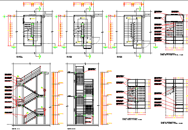 Elevators and staircase sectional details of shopping center dwg file