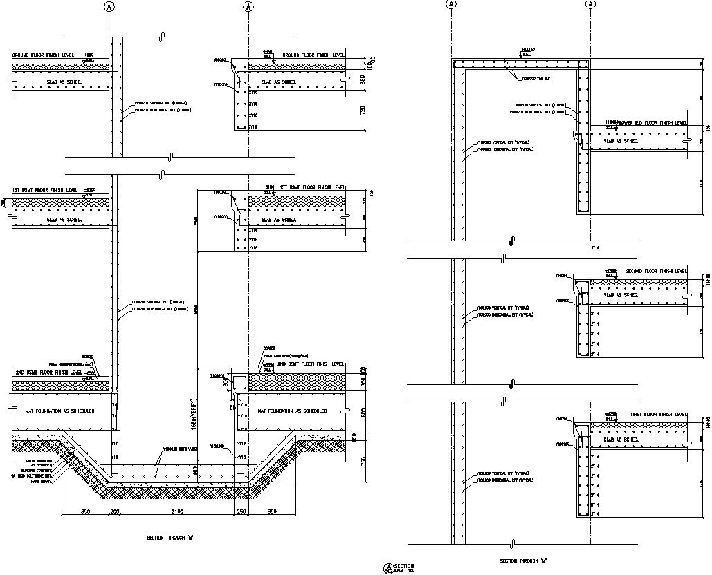 Elevator shaft top and bottom sections in AutoCAD, dwg files.