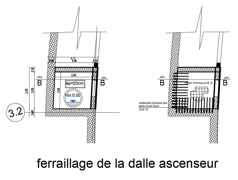 Elevator slab formwork details in AutoCAD 2D drawing, dwg file, CAD file