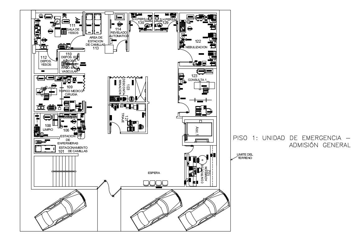 Emergency admit general unit of civil hospital plan details dwg file