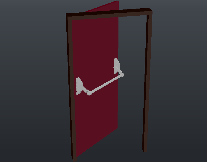 Emergency door design view in 3d with push bar dwg file