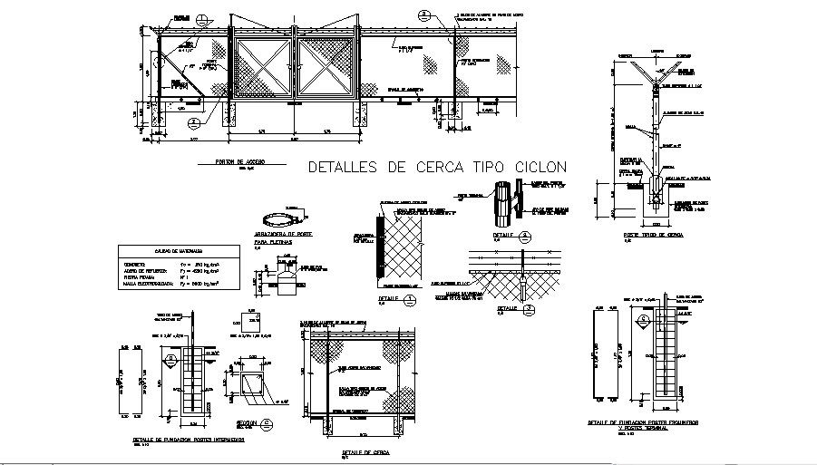 Enclosure cyclonic type fence elevation and structure details dwg file