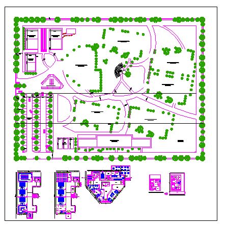 Engineering college campus landscaping and plan details dwg file