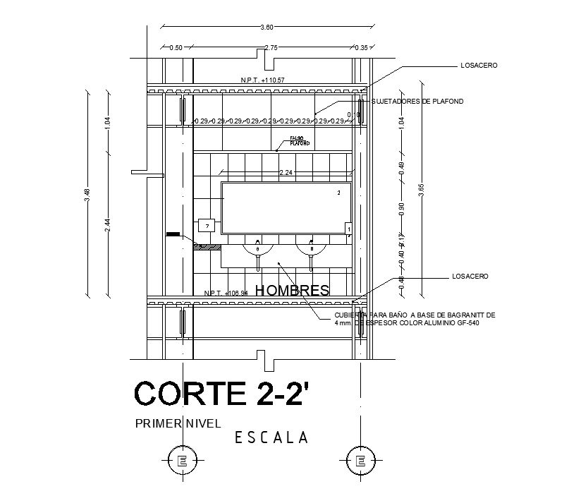 Enlarge detail of the Washbasin section drawing stated in this AutoCAD file.