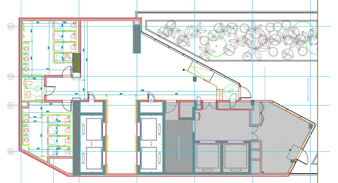 Enlarged plan of hotel corridor given in this autocad drawing file. Download this 2d AutoCad drawing file.