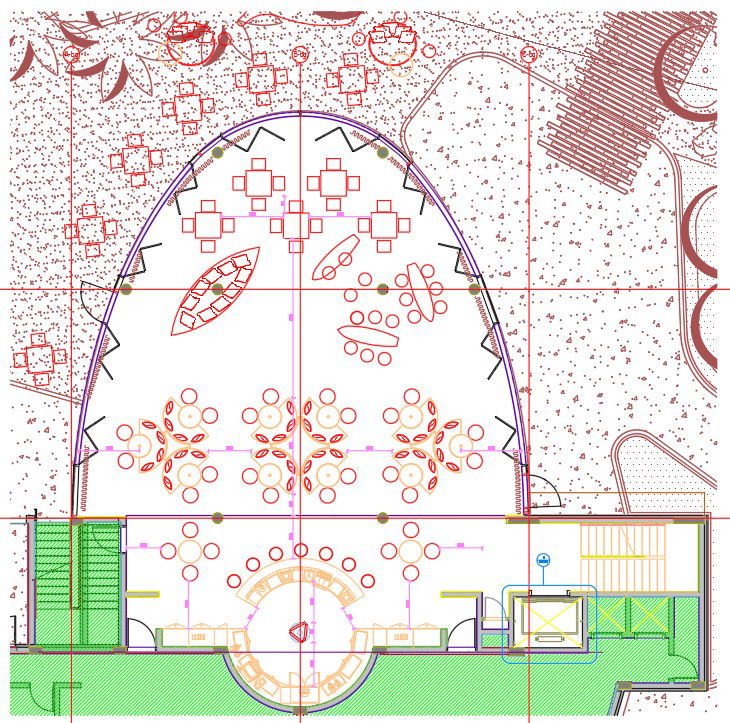 Enlarged plan of restaurant given in this autocad drawing file. Download the Auto Cad 2D DWG file now.