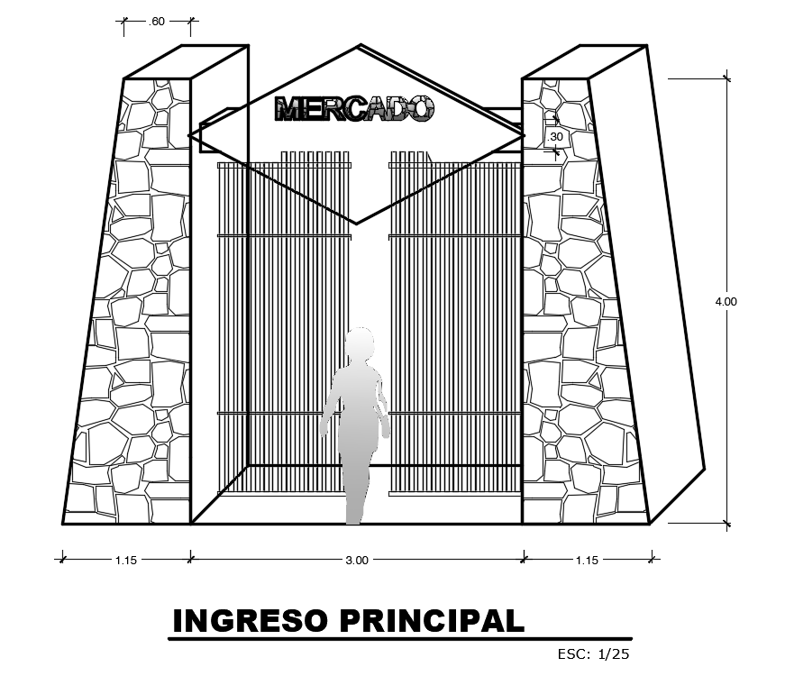 Entrance detail drawing presented in this AutoCAD file. Download this 2d autocad drawing file.