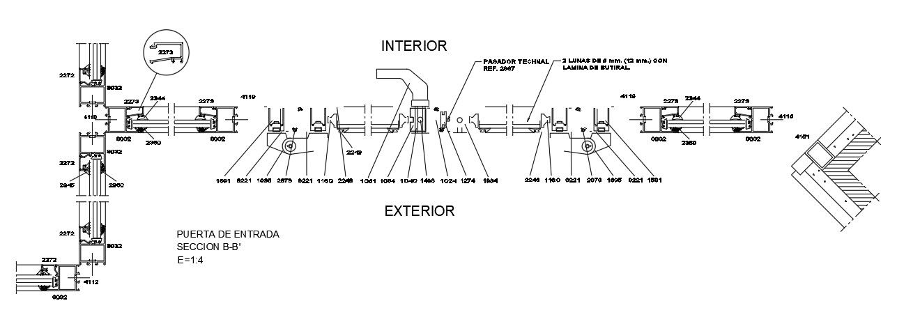 Entrance door interior & exterior section view is given in this Autocad drawing file.Download the Autocad model.