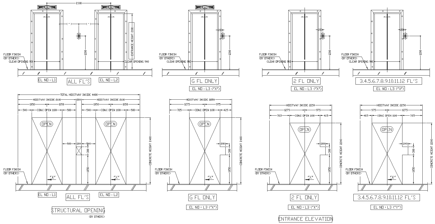 Entrance elevation and structural opening detail DXF AutoCAD drawing