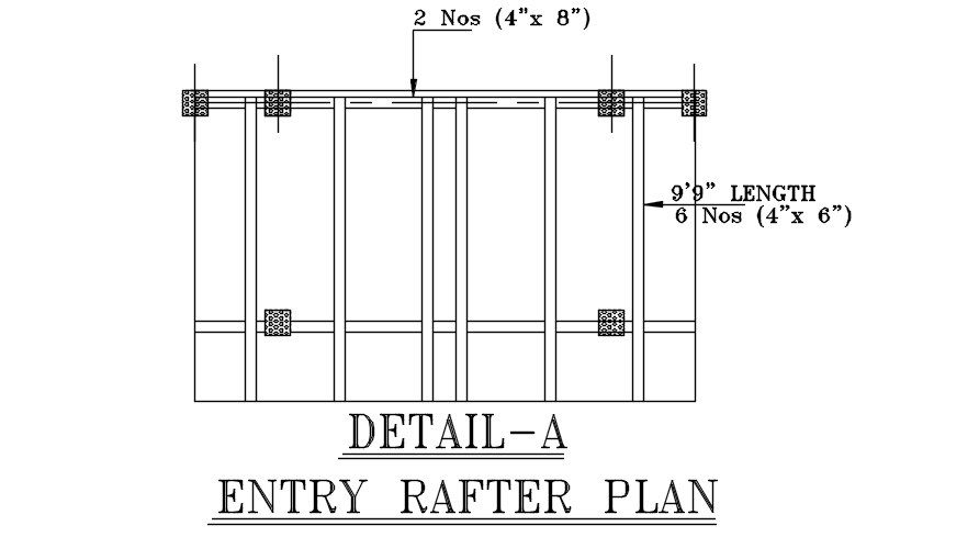 Entry Rafter Plan of a residential building. Download the AutoCAD 2D file.