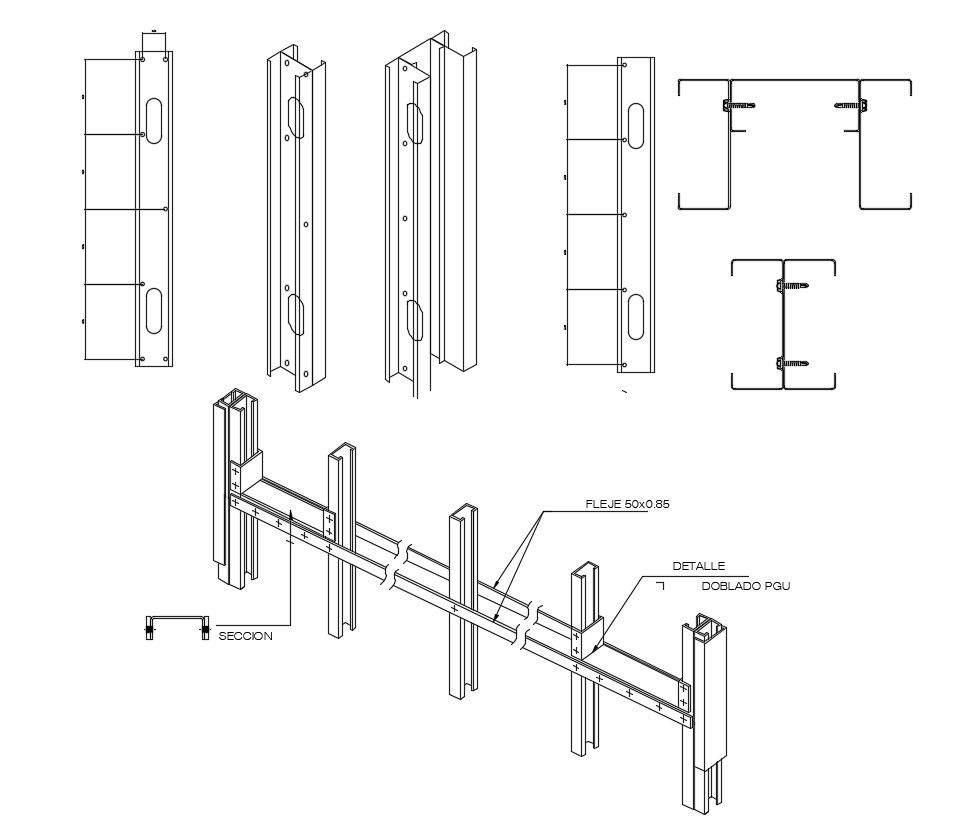 Equal and unequal angle sections details autocad drawings
