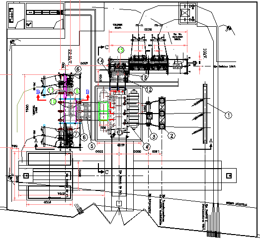 Equipment in medium voltage transformer substation details dwg file