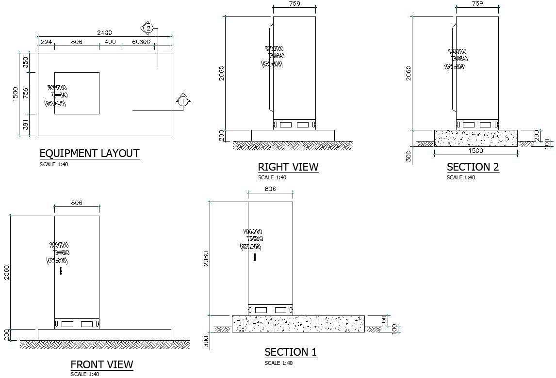 Equipment layout in AutoCAD, dwg file.