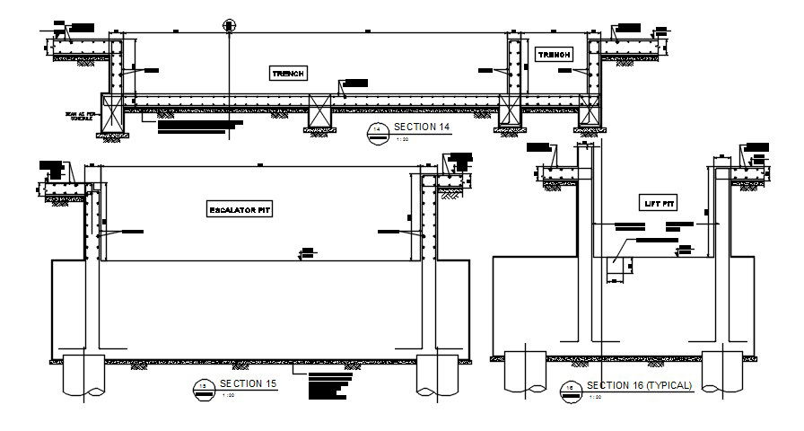 Escalator Pit and Trench typical section details are given in this 2d AutoCAD Drawing File.Download the AutoCAD file now.