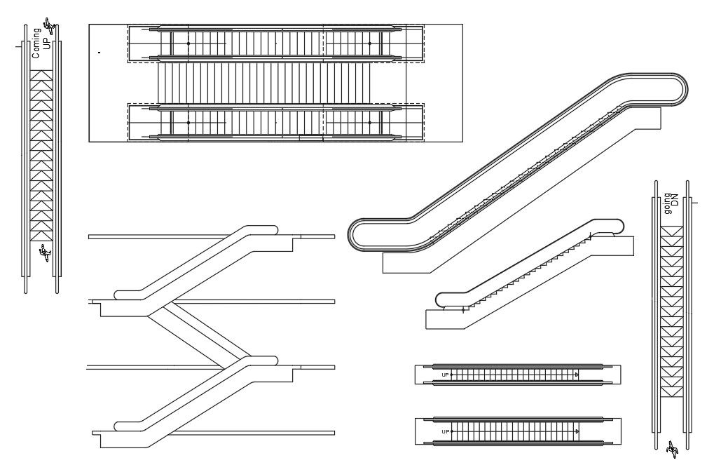 CAD Drawing File of Escalator and Staircase Layout for Interiors