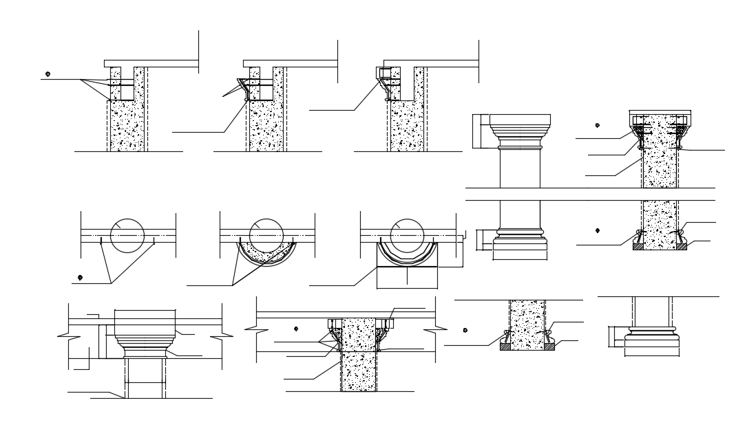European style column with construction view dwg file