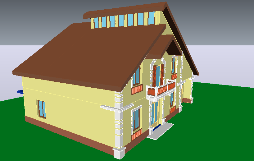 European type style of house design in 3d view dwg file