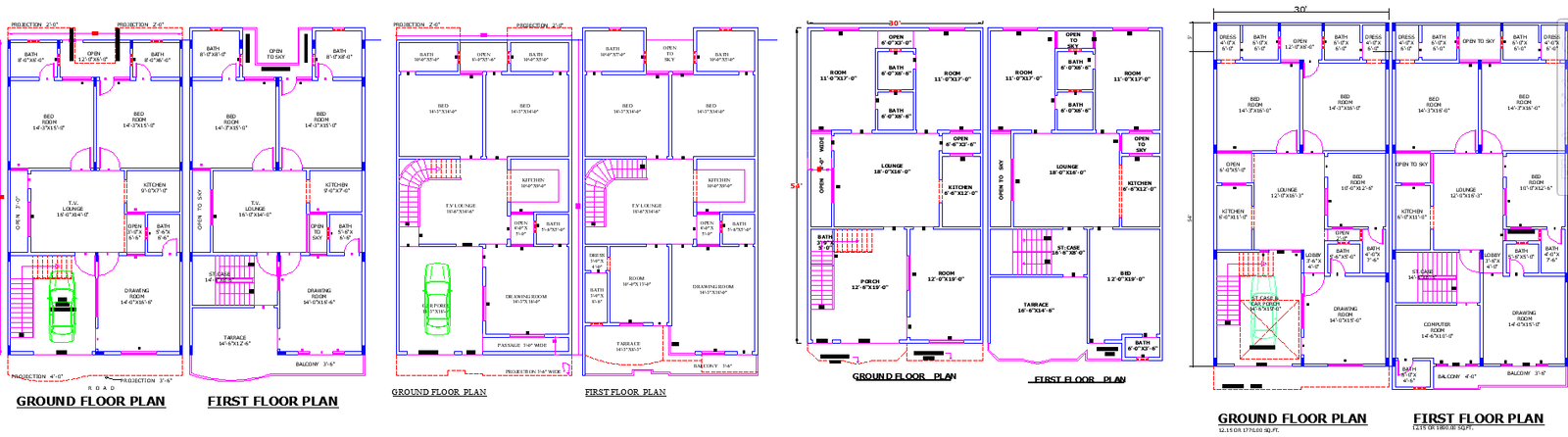 30x54 Home Plan Collection with 4 Unique Designs in CAD DWG File