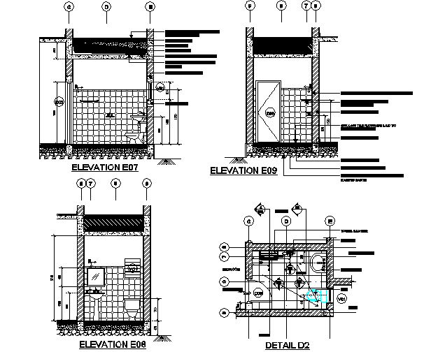 Exemplary working drawing wash room detail dwg file