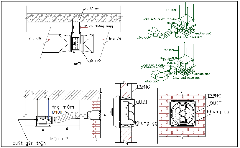 Exhaust fan connection detail and section view detail dwg file