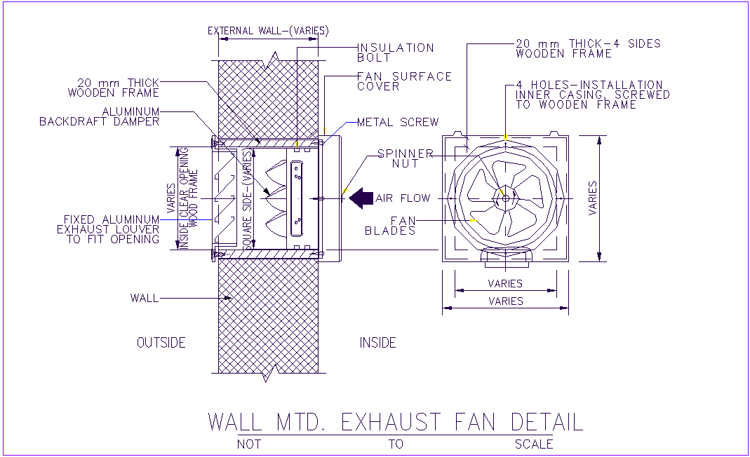 Exhaust fan with wall mounted sectional view with fan plan dwg file