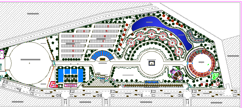 Exhibition center landscaping details with structure dwg file