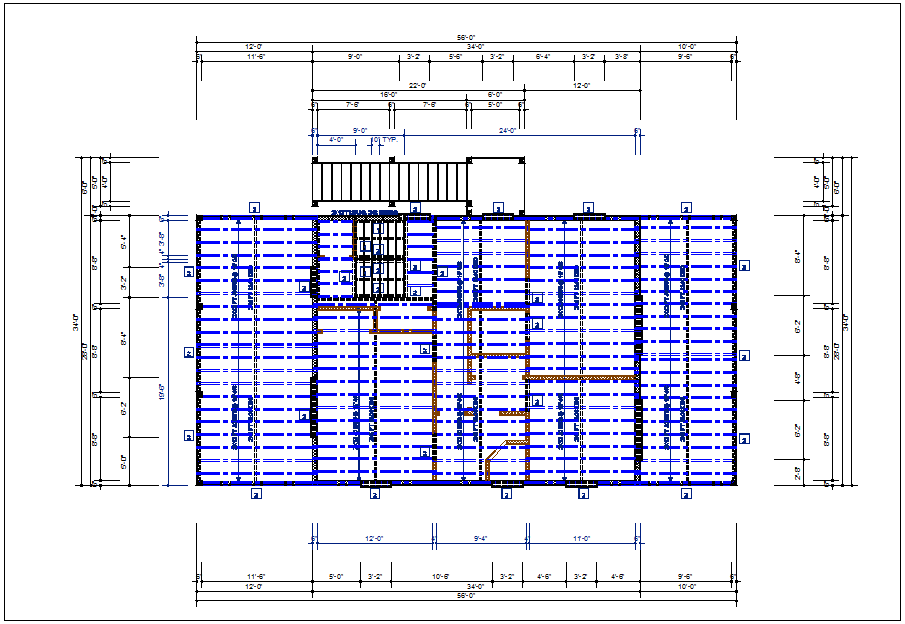 Existing flat roof plan view with foundations of column plan layout detail dwg file