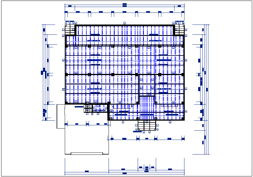 Existing flat roof plan view with foundations of column plan layout detail dwg file
