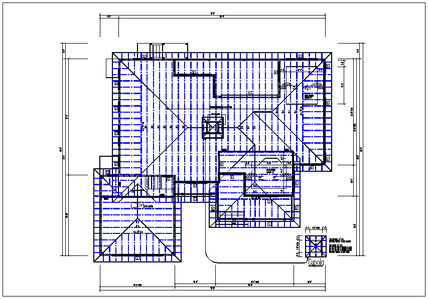 Existing flat roof plan view with foundations of column plan layout detail dwg file
