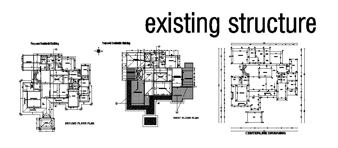 Existing structure, layout plan and auto-cad details for kayamkulam house dwg file