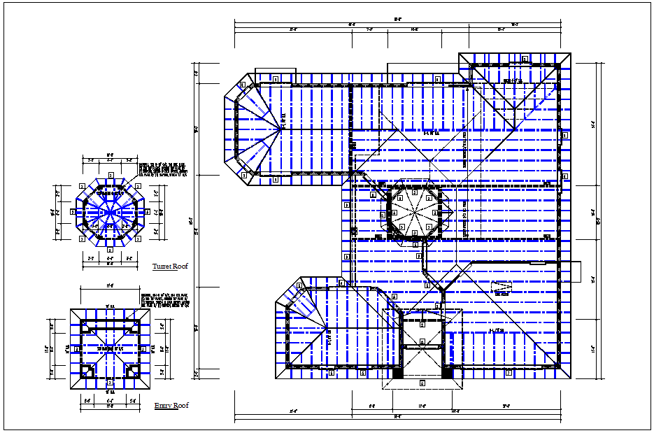 Existing structure roof plan view detail dwg file