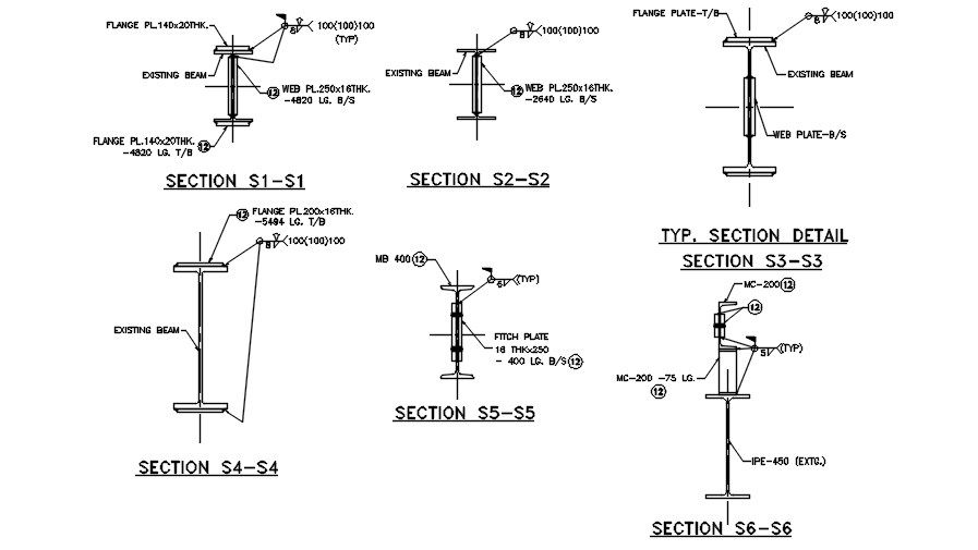 Existing Beam and flange plate typical AutoCAD DWG drawing. Download Now|CADBULL
