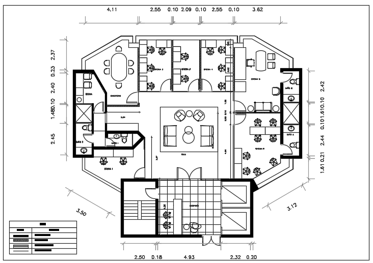 Existing brick wall detail drawing of the 15x10m office plan AutoCAD