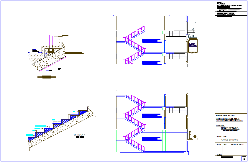 Expansion joint section detail with stair view for office building dwg file
