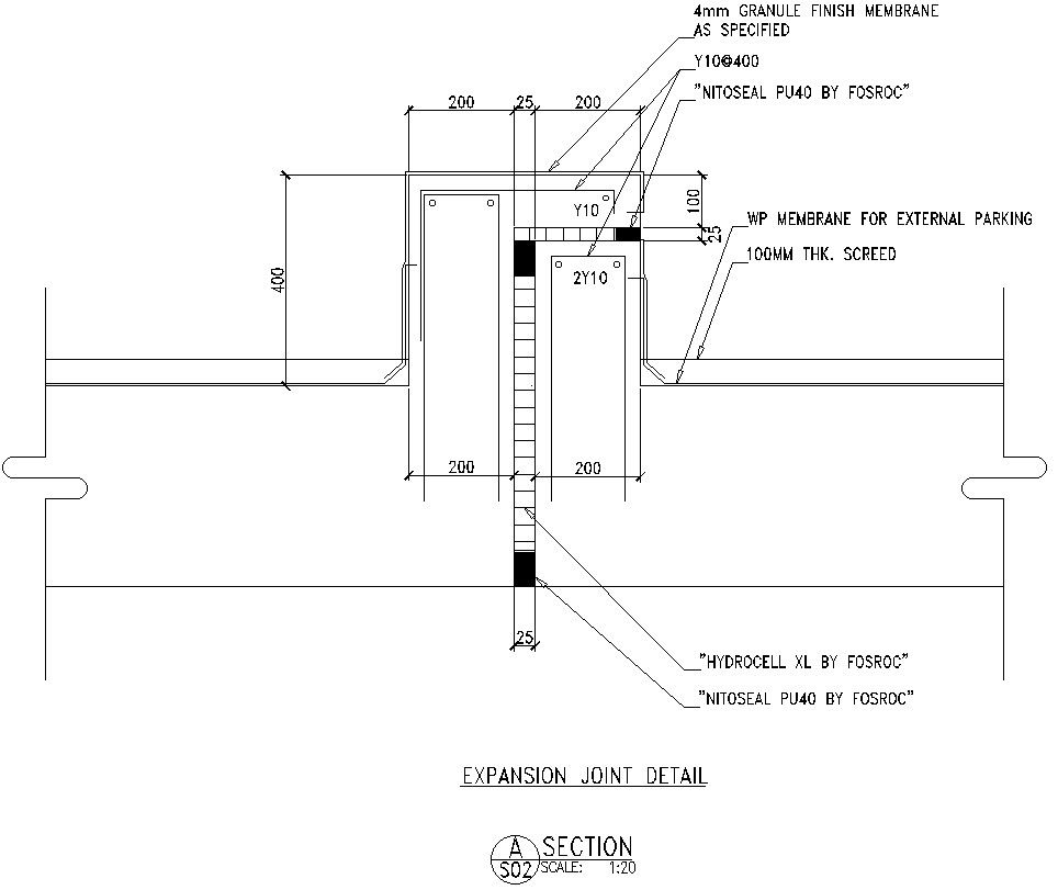 Expansion joint details in AutoCAD 2d, dwg files.