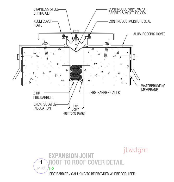 Roof-to-Roof Cover Expansion Joint Detail AutoCAD 2D Drawing