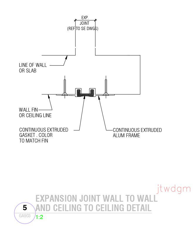 Expansion joint wall to wall and ceiling to ceiling detail in AutoCAD 2D drawing, dwg file, CAD file