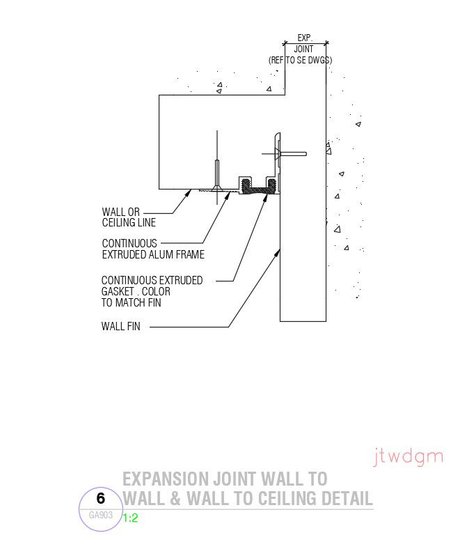 Expansion joint wall to wall and wall to ceiling detail in AutoCAD 2D drawing, dwg file, CAD file