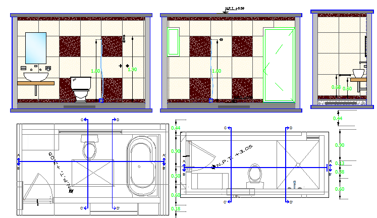 Exploded bathroom architecture project dwg file