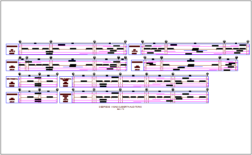Explodes beams cover auditorium for integral center dwg file