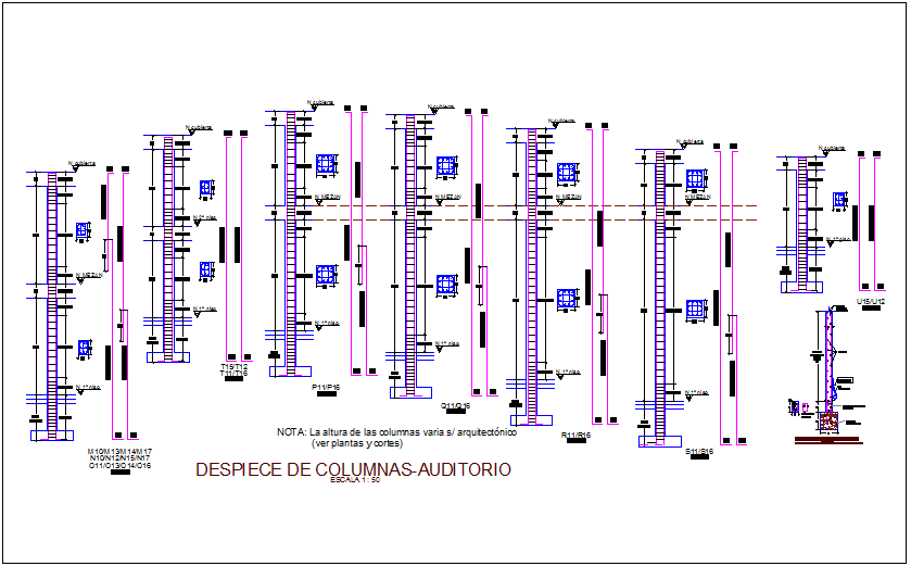 Explodes of columns auditorium for integral center dwg file