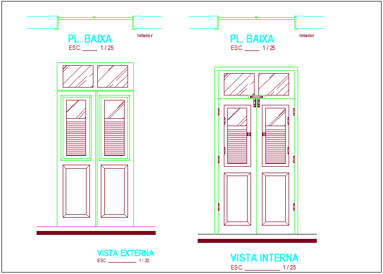 Exterior and interior view of door