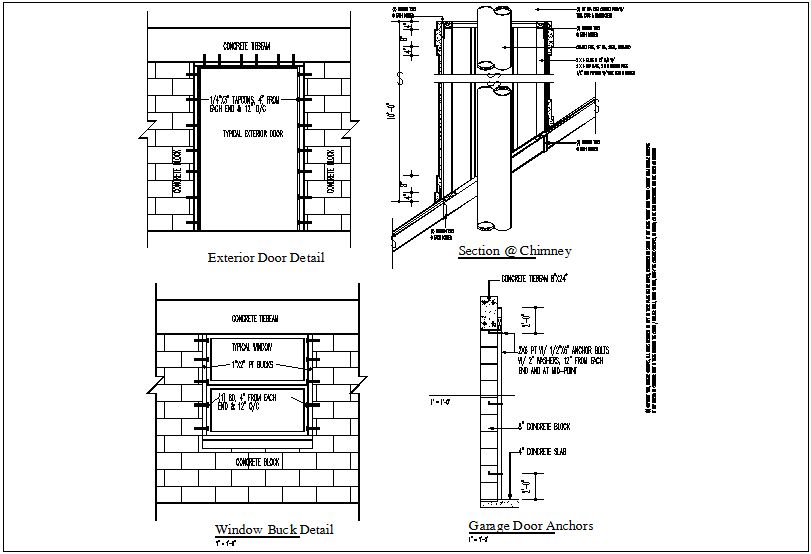 Exterior door and buck window detail view dwg file