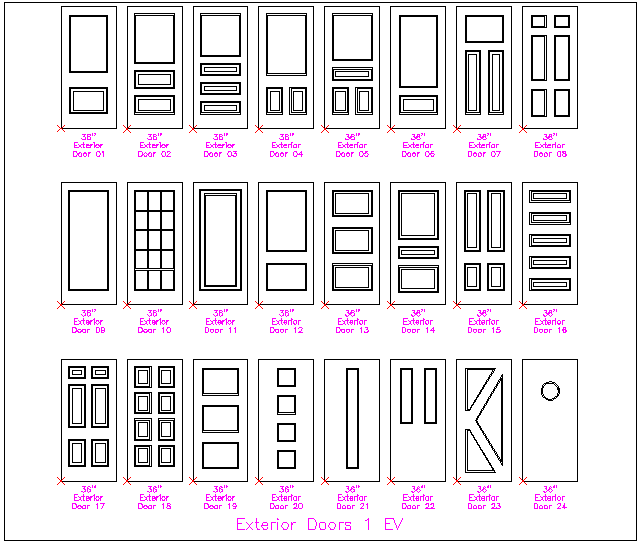 Exterior door design view with different block of door dwg file