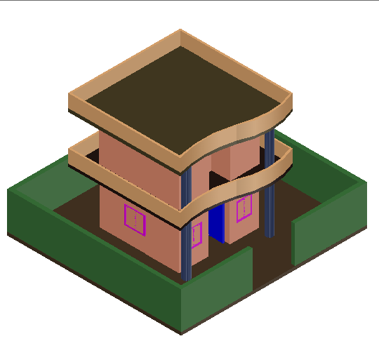 Exterior elevation of a ground plus one floored bungalow dwg file